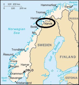 narvik sulla mappa della Norvegia